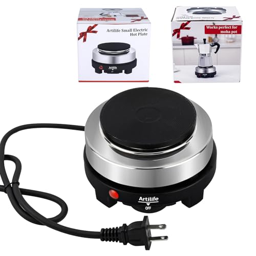 Artilife 500W Small Hot Plate Mini Hot Plate,Artilife 500w Small Electric Hot Plate,Mini Stove Portable Stove Kitchen Cooktop Electric Heater,Perfect Size for Moka Pot 110V