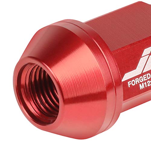 Image of J2 Engineering LN-T7-024-125-RD 20Pcs M12 x 1.25 7075-T6 Aluminum 35mm Close-End Lug Nut w /Socket Adapter (Red)