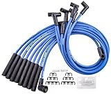 JEGS Blue Ultra Pow�r Wires | 8.5mm | Made in USA | for Ford 351W, 351C, 390, 429, 460 with HEI Cap | Straight/Multi-Angle Spark Plug / 90 Degree Distributor Boots
