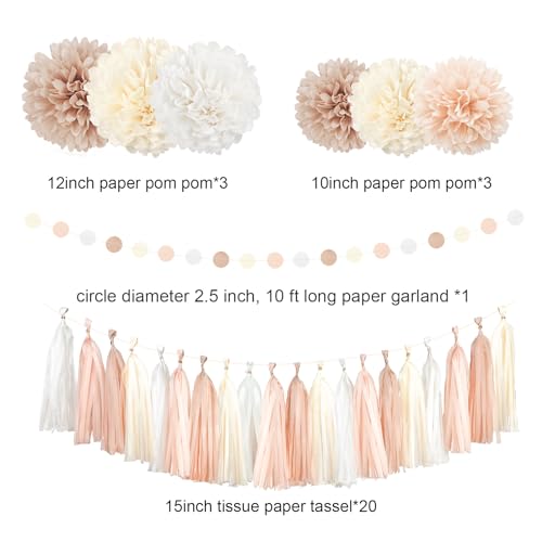 NICROHOME Decorações Boho para Chá de Panela, Papel de Seda Branco Cremoso Rústico Neutro Pompons Bo