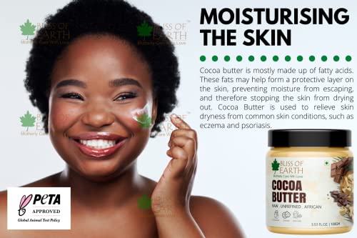 Image of Bliss of Earth African Cocoa Butter, Rich in Fatty Acids and Antioxidants, Raw Cocoa Chocolate Butter, Vegan, PETA Approved, Moisturizes, Prevents Stretch Marks, Anti-Aging, 100 g,