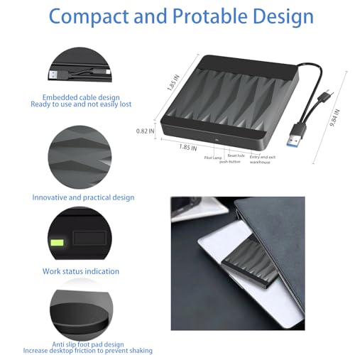 Svemei Unidade externa de CD DVD, gravador portátil USB 3.0 DVD +/-RW, leitor de DVD para CD ROM Rew
