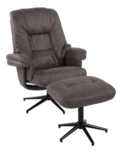 Duo Collection Burnaby Relaxsessel mit Hocker | verstellbar & 360° drehbar | Fernsehsessel mit Relaxfunktion | bequemer Ruhesessel in Anthrazit