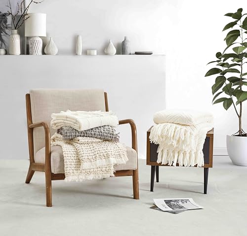 Image of CREVENT 50 inchX60 inch Farmhouse Breathable Soft Chenille Knitted Textured Throw Blanket for Couch Chair Bed, Boho Home Decor for Living Room (Ivory)