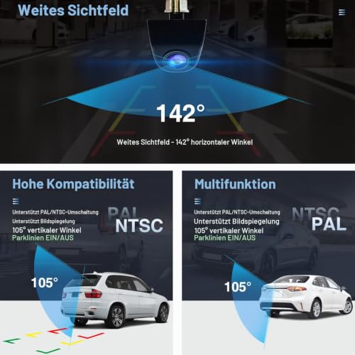 PARKVISION Rückfahrkamera Auto Kamera rückfahrkamera, Echte 142 ° Horizontal Vertikaler...
