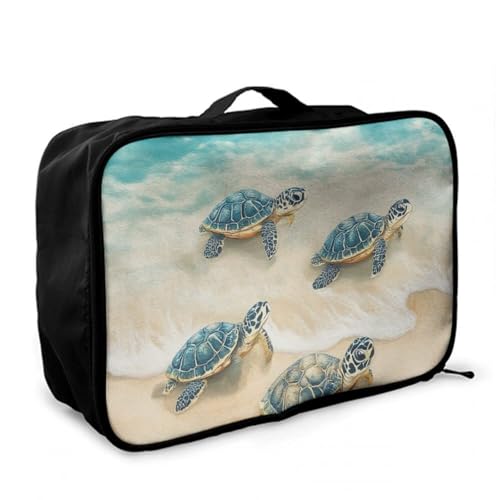 Leather Travel Carry On Tote Weekender Bag, Large Overnight Storage Bag, Lever To Hang Bags For Women Men Turtles On The Beach