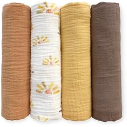 SwaddleDesigns Cotton Muslin Swaddle Blankets, Set of 4, Receiving Blanket for Newborn Babies, Baby Registry & Gift, 46x46 Inches, Watercolor Sunny Days