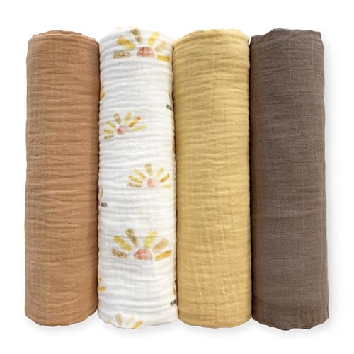 SwaddleDesigns Cotton Muslin Swaddle Blankets, Set of 4, Receiving Blanket for Newborn Babies, Baby Registry & Gift, 46x46 Inches, Watercolor Sunny Days by SwaddleDesigns - Used condition - US$23.55