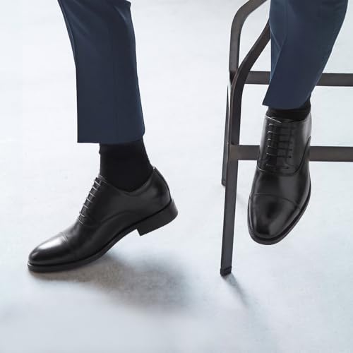 Image of CHAMARIPA Men's Oxfords Elevator Shoes Invisible Height Increasing Shoes | 2.76 /3.15 Inches Taller Lace-up Oxfords with Patent Leather Breathable Calfskin Integrated Elevator Insole Business Wedding