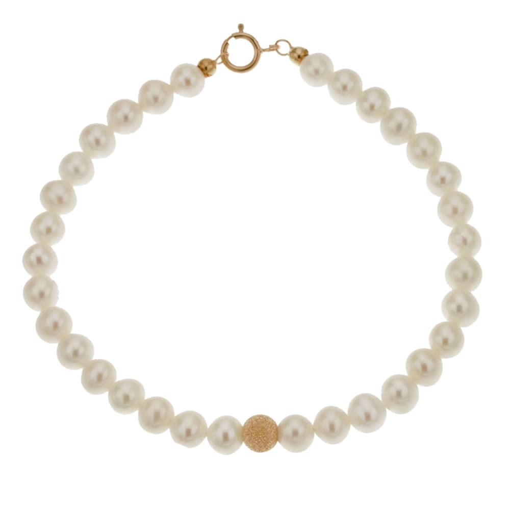 Bracciale perle donna con sfera diamantata in oro giallo 18 kt chiusura in oro giallo 18 kt gioielli donna perla made in Italy