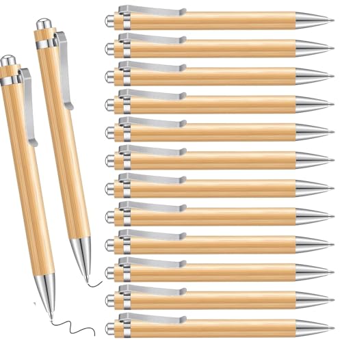 Okaywork 12 Pcs Stylos à Bille Rétractables Stylos personnalisé stylo bois en Bois de Bambou Stylos à Encre Noire Bille en Durable Écologique,Stylo Tendance pour Vie Quotidienne Au Bureau,Famille