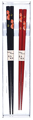会津漆器 夫婦箸 (黒・赤) (赤べこ)