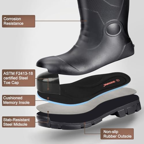 Showave Steel Toe Rubber Work Boots for Men Waterproof Durable Concrete Boots for Hunting Manufacturing Construction3