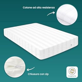 Coprimaterasso con Cerniera in Cotone Fasciato, Fodera Materasso a Sacco con Zip, Protezione Integrale Anti-Acaro, Resistente e Durevole (Matrimoniale)