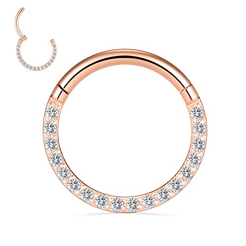 AROWRO Piercing septum en acier chirurgical 316L avec opale CZ pour cartilage, daith, conque, hélix, tragus Cover