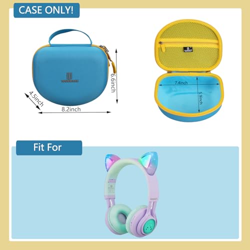 Image of Tourmate Hard Travel Case for Riwbox CT-7 / CT-7S Cat Ear LED Light Kids Wireless Headphones, Protective Carrying Storage Bag (Blue&Yellow)