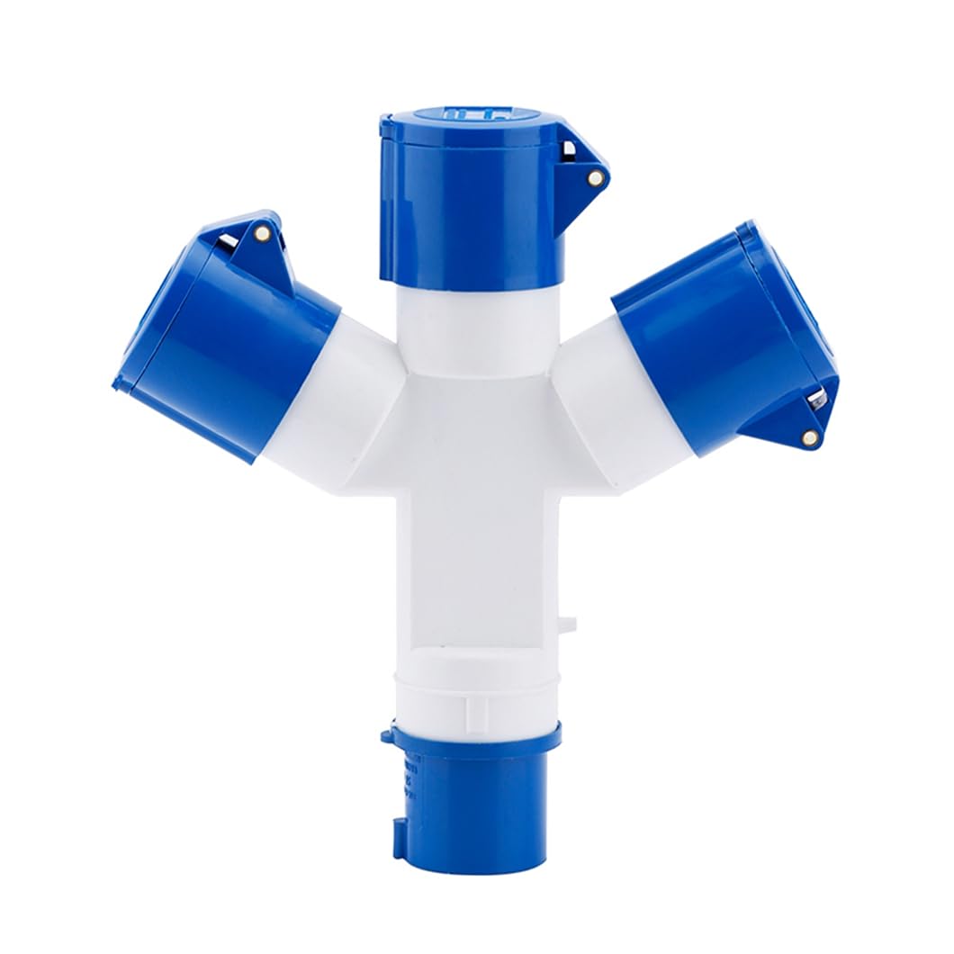 DeHMY Industrial 3-Way Socket Splitter, 16A 220-250V IP44, Blue and White, 3-Pin Waterproof Connector-image-21