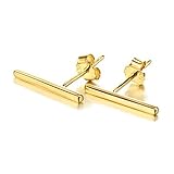 Minimalist 925 Sterling Silver Stud Earrings Modern Bar Geometric Design (Yellow Gold Flashed)