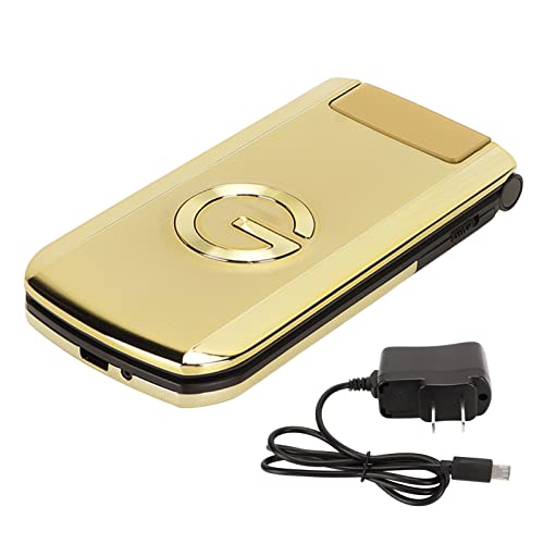 Zyyini G9000 - Teléfono abatible desbloqueado, botones grandes de 2.4 pulgadas para personas mayores, tarjeta SIM dual, altavoz de volumen fuerte, con linterna LED, batería de 4800 mAh, color dorado