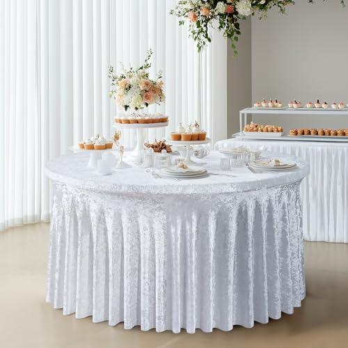 4 Pack White Velvet Round Tablecloths for 60 Inch Tables, Wedding Banquet by Outpain - Used condition - Image 7