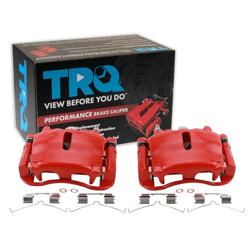 Image of TRQ Front Brake Caliper Set Painted Red Brackets Compatible with 2004 Ford F 150 2004 F 150 Heritage 2005-2008 F 150 2006-2008 Lincoln Mark LT