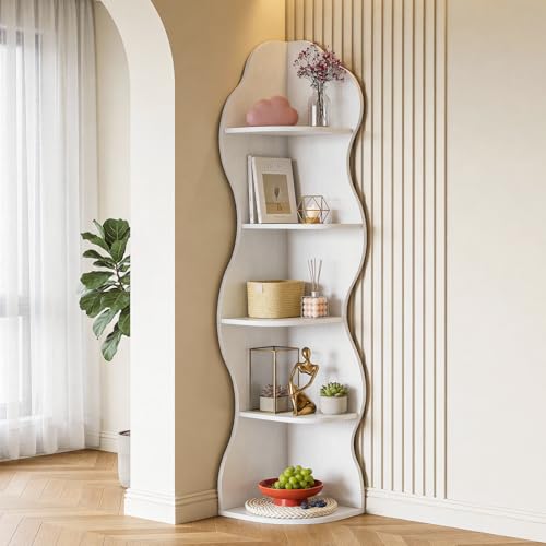 Tribesigns Corner Shelf Stand, Modern White 5-Tier Corner Bookshelf Tall