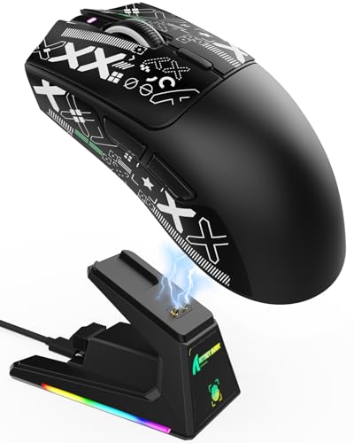 ATTACK SHARK X1 Souris Gaming avec Station de Charge Magnétique, Capteur PixArt PAW3395PRO, 40000DPI, Ultra-légère 49g, Bluetooth/2,4GHz sans Fil/Filaire,...