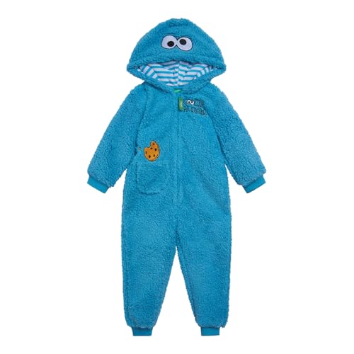Sesame Street Cookie Monster Toddler Boys Cozy Sherpa Zip Up Cosplay Costume Coverall Blue 2T