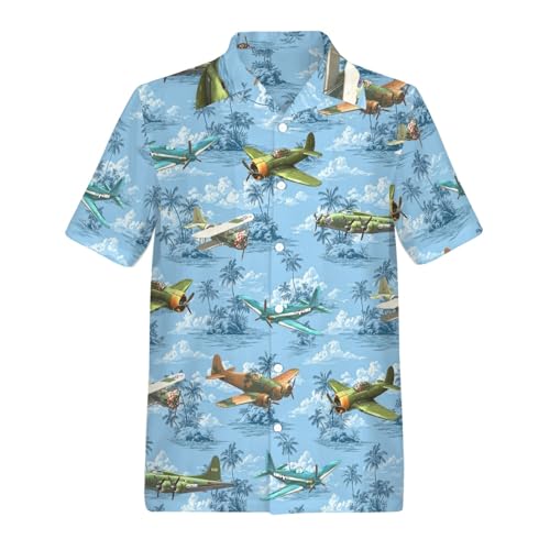 ukoyhga Aircraft Shirts for Men Fighter Airplane Island Haiwaiian Shirt Funny Party Clothes Big and Tall Button Down Costume Aloha Tropical Vacation Outfits L