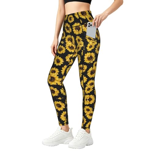 Leggings de girasoles dorados para mujer perfectos para gimnasio, yoga y rutinas activas