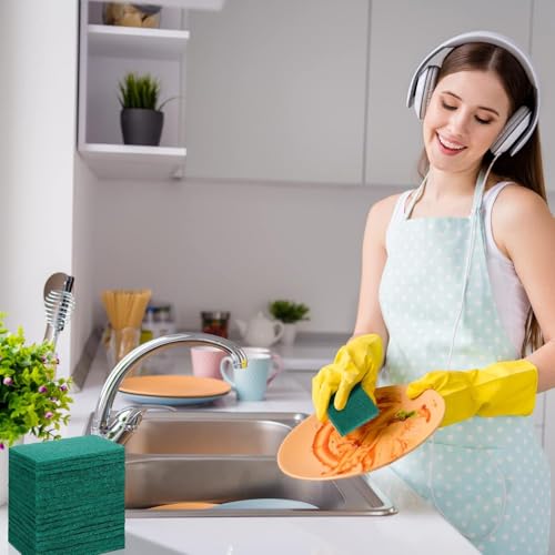Image of Hoolerry 200 Pcs Non Scratch Scouring Pads for Kitchen Dish,Green