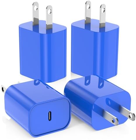 4Pack USB C Charger Block 20W, iPhone 16 15 Fast Charging Block for Apple 20W Type C Power Adapter Plug, for Apple iPhone Charger USB C for iPhone 16 15 Pro Max/14 13 12 Pro Max/iPad/Google-Blue