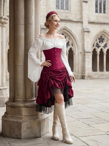 Zhitunemi Underbust Corset Tops for Women: Adult Halloween Costumes Woman 2025 Cosplay Historical Reenactments Themed Parties Medium Wine Red - Thumbnail 3