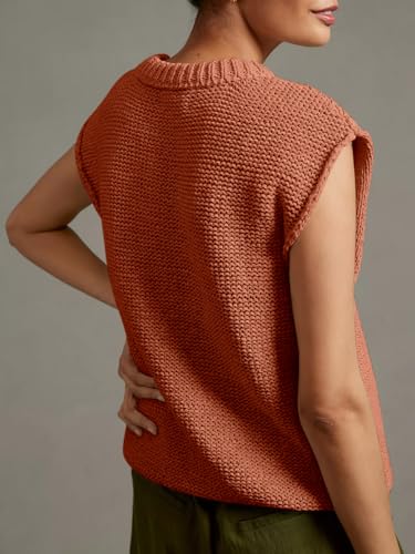 Womens Sleeveless Sweater Vest Crewneck Cap Sleeve Ribbed Knit Trendy Pullover Tank Tops Pink4