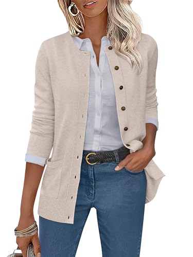 ANRABESS Women's Cardigans 2026 Fall Dressy Casual Long Sleeve Crewneck Button Down Open Front Soft...