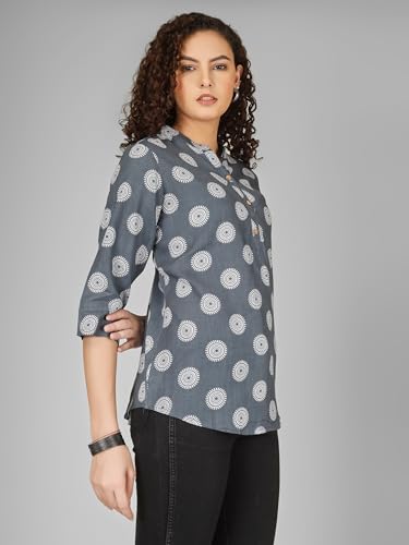 Image of Women's Cotton Printed Kurta Top | 3 /4 Sleeve Straight Kurti Casual Outings