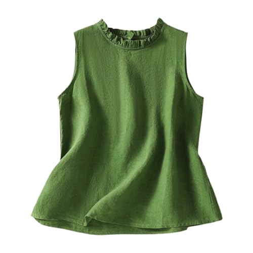Chalecos de abrigo versátiles para mujer, sin mangas, cómodos e informales para primavera y verano, de mezcla de lino ligero para uso diario. (Green, M)