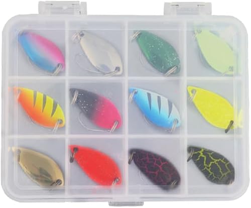 TopHomer Juego de cebos giratorios de 12 piezas, kit de señuelos de pesca surtidos de metal duro, señuelos en línea Spinnerbait de agua dulce y