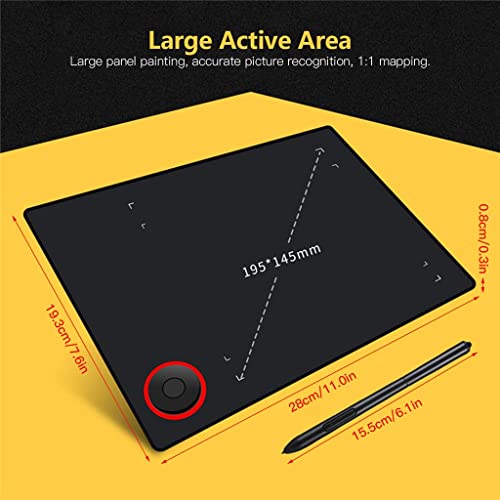 Tableta gráfica de dibujo con rueda de control, área activa grande (195 x 145 mm), tablero digital para escritura, stylus sin batería, compatible con PC miniatura 5