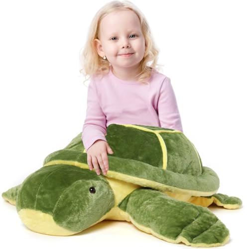 Image of MorisMos 33 Inch Giant Sea Turtle Stuffed Animal Plush Pillow, Large Soft Turtle Plush Toy for Kids, Boys, Girls and Ocean Animal Lovers, Cuddly Green Turtle Pillow for Birthday