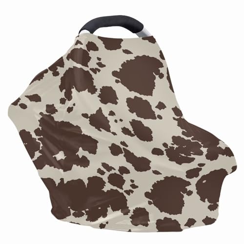 Image of Wanyint Brown Cow Nursing Cover Carseat Canopy Cover Adorable Animal Fur Print Car Seat Covers for Babies Girls Boys Breathable Nursing Cover for Boys Girls