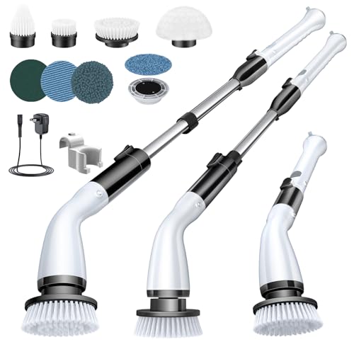 LABIGO Electric Spin Scrubber, Cordless Cleaning Brush Scrubber with 7 Replaceable Brush Heads and Adjustable Extension Handle, IPX7 Waterproof Power Cleaning Brush for Bathroom Tub Floor Tile Shower
