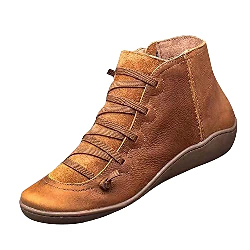 NUSGEAR 2021 Botas Botines de Cuero Mujer Otoño Invierno Vintage Botines Mujer con Cordones Zapatos...