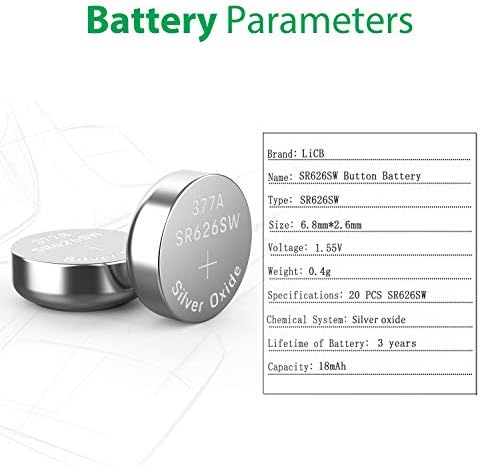 LiCB 20 PCS SR626SW 377 AG4 1.5V Button Cell Watch Batteries