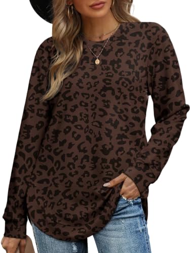 Image of OFEEFAN Womens Sweatshirt Crewneck Long Sleeve Shirts High Low Tops Curved Hem