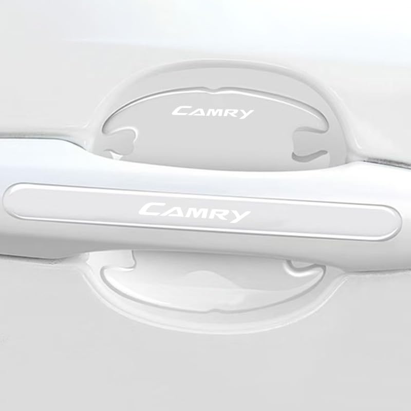 Camry対応ドアハンドルプロテクター 透明カバー 仕上げ 傷・キズ防止 車用保護パーツ 防水シールステッカー 専用エンブレム付き 簡単DIY取付 8個セット