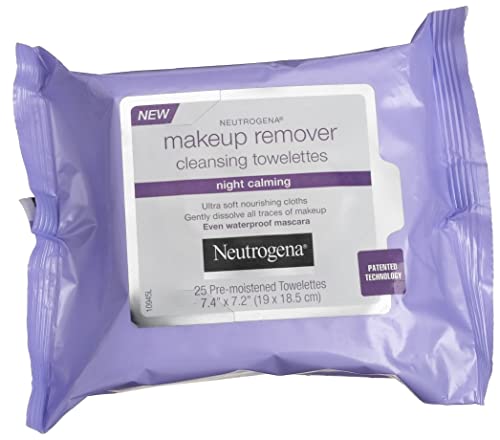 Neutrogena Makeup Remover Night Calming Cleansing Towelettes, Disposable Nighttime Face Wipes to Remove Dirt, Oil & Makeup, 25 ct (Pack of 2)