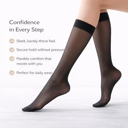Image of Diamond Star Women's Trouser Socks, Opaque Knee High Nylon Socks, Stretchy Comfort Fit for Work and Casual, 6 Pairs