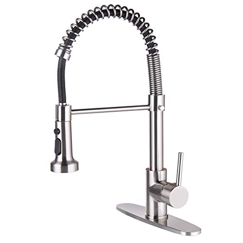 Ntipox Commercial Kitchen Sink Faucet with Pull Down Sprayer, High-Arc Single Handle Single Lever Spring Rv Kitchen Sink Faucet, 3 Function Laundry Faucets, Faucet for Farmhouse Kitchen Brushed Nickel