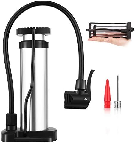Speedrid Mini Bicycle Pump Portable Bike Floor Pump Bike Tire Pump Compact Hand Foot Activated Bike Pump with Presta Schrader Dunlop Valves Extra Valve and Gas Needle for Bike Balls (Gray)